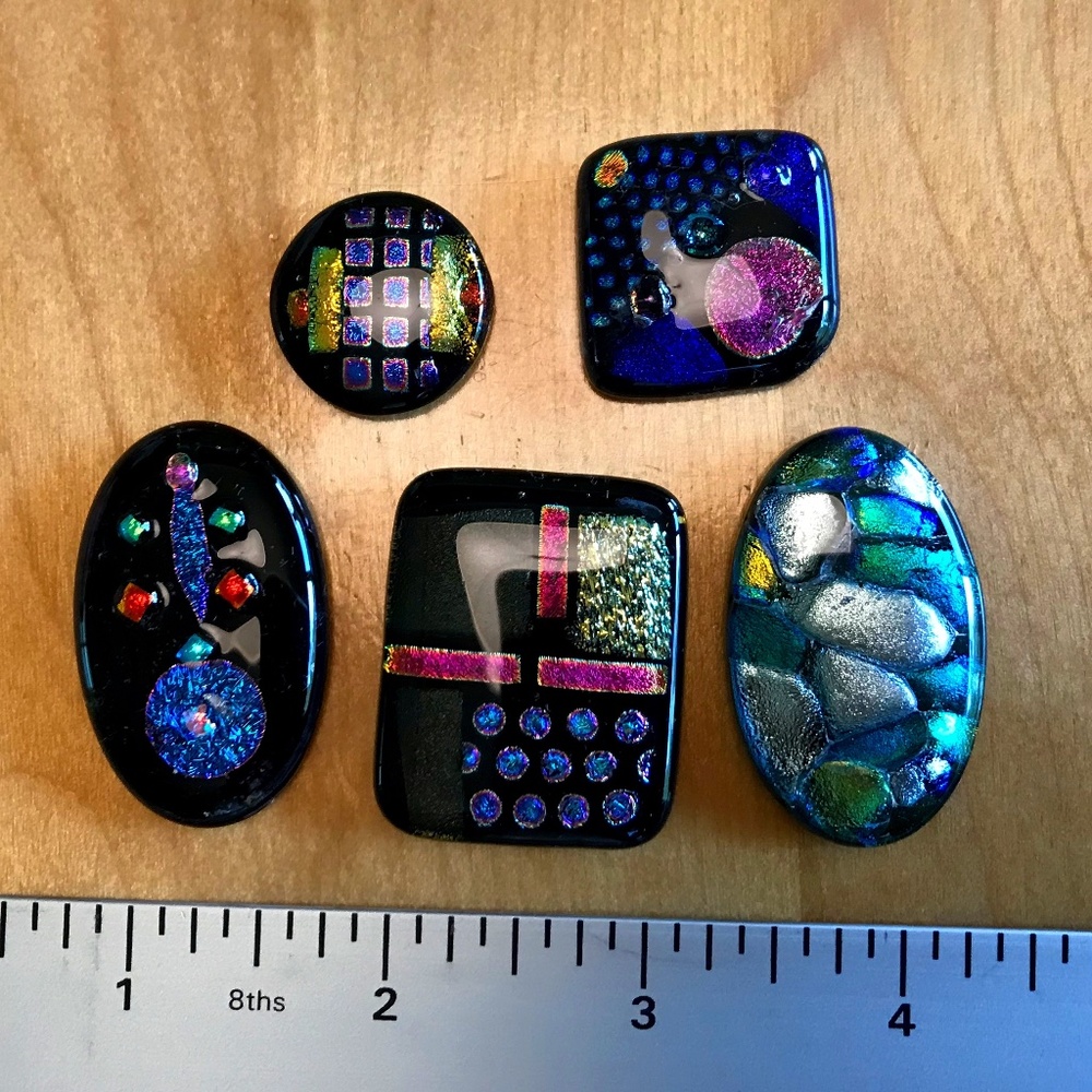 Dichroic Art Glass Colorful Pendant Charms Set of 5 Perfect Condition Handmade